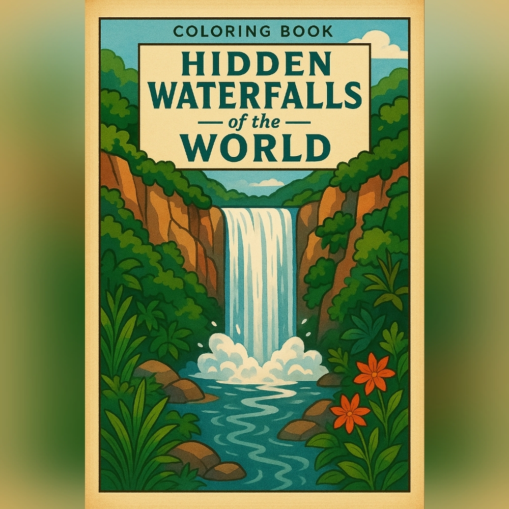 NEW-Hidden Waterfalls of the World Coloring Book For Adult/Teens